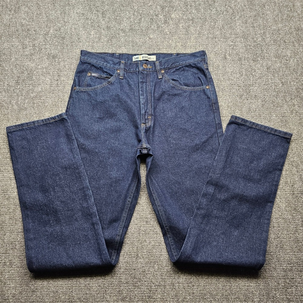 Lee Regular Fit Mens Jeans 34x36 Dark Wash Straight Leg Denim 2008989